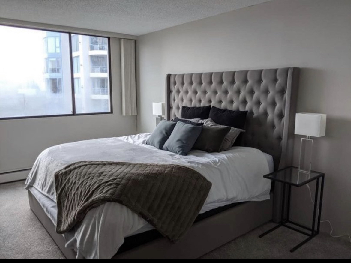 King Size Light Grey/Taupe Upholstered Bed Frame & Headboard - photo 4