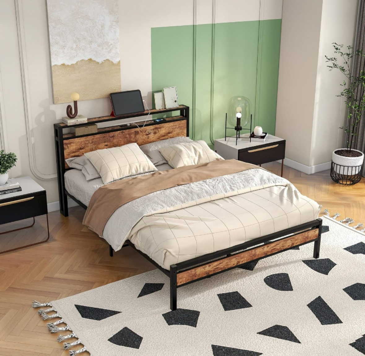 Brand new unboxed queen size bed frame with usb charging station - photo 4