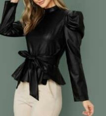 Faux leather belted top thumbnail