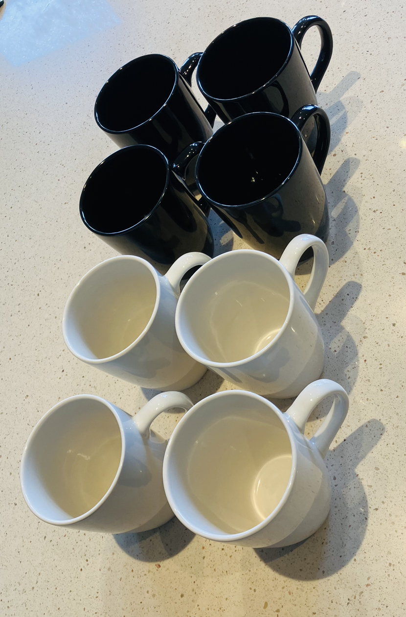 Eight Mugs (4 Black, 4 White)