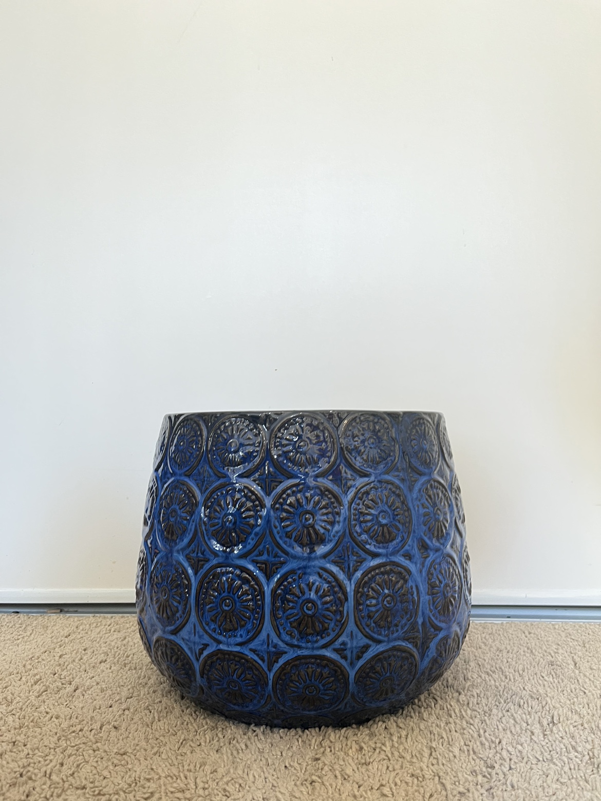 Blue ceramic decorative pot 8” inside or outside