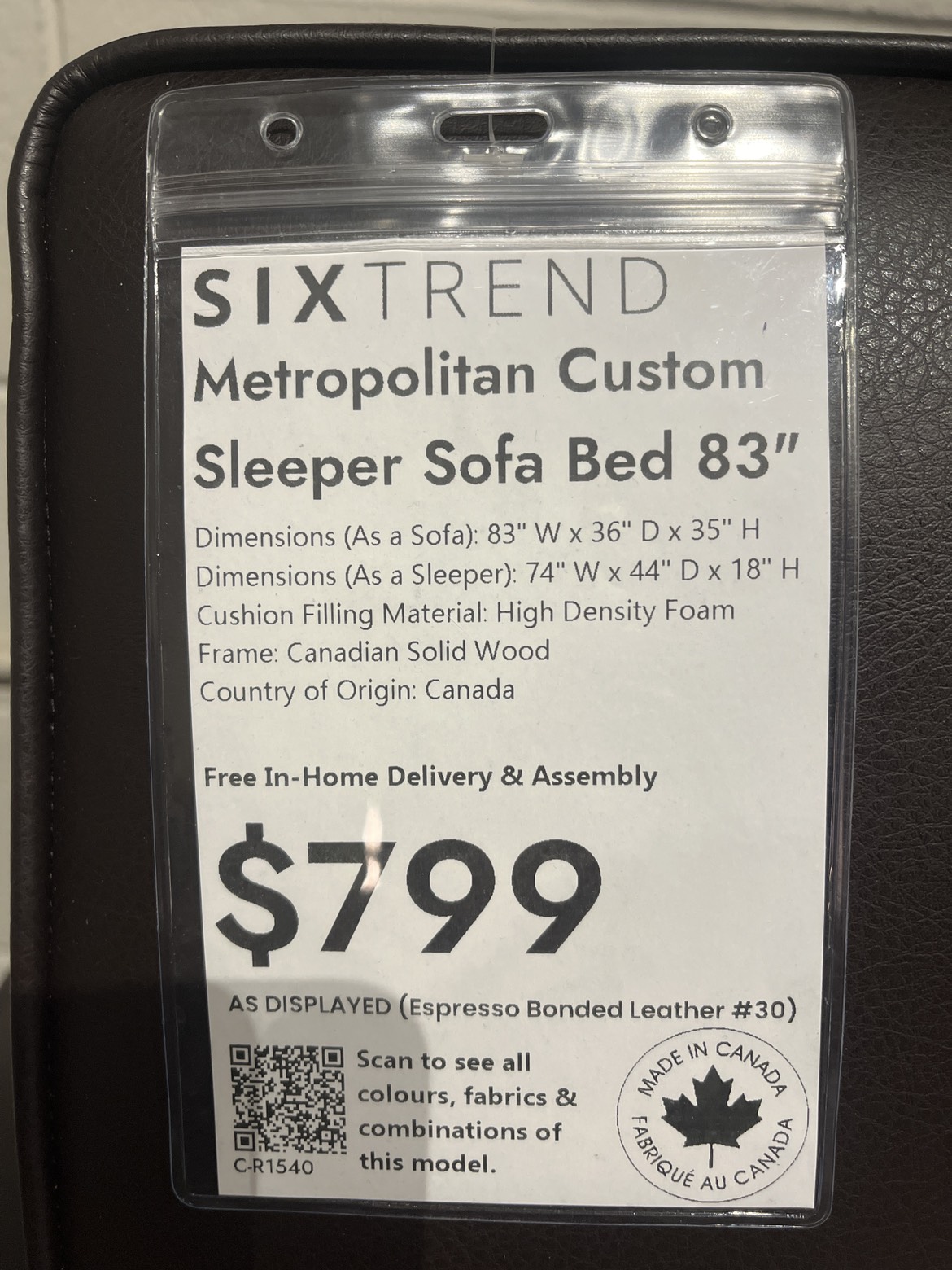 Canadian-Made Sofa Bed in Bonded Leather - photo 4