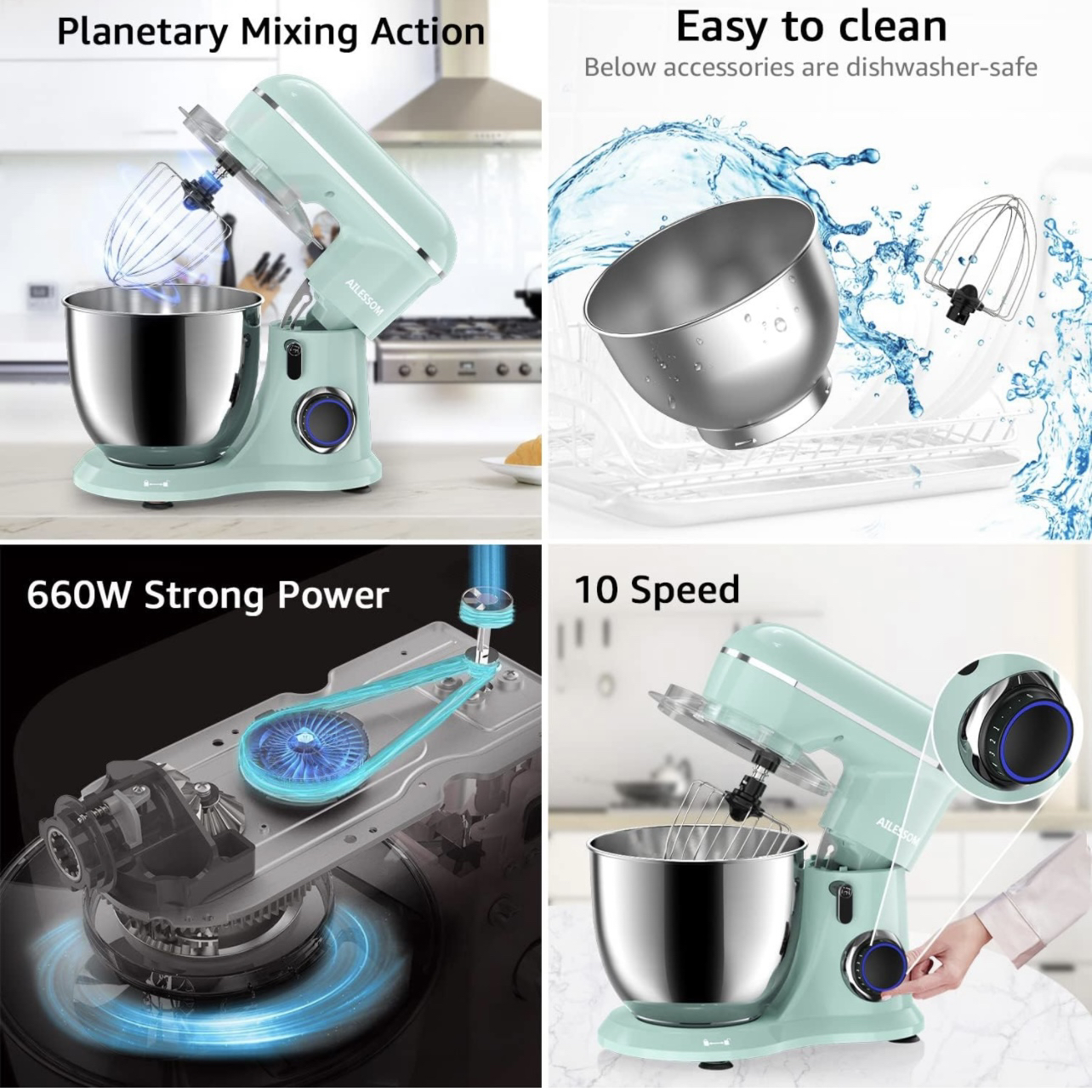 AILESSOM 3-IN-1 Electric Stand Mixer, 660W 10-Speed ,6.5QT - photo 5