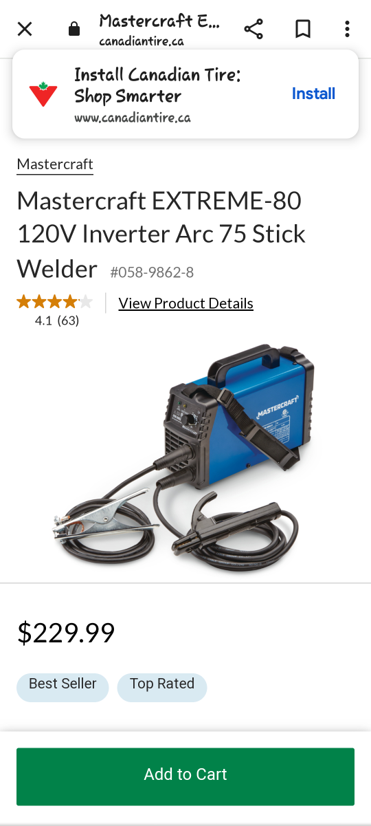 Mastercraft EXTREME-80 120V Inverter Arc 75 Stick Welder thumbnail