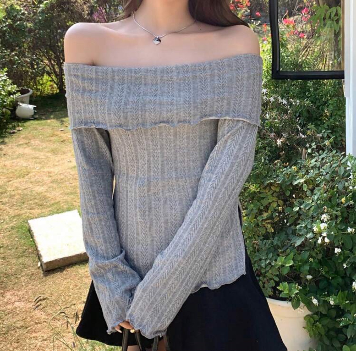 Off Shoulder Grey Long Sleeve image indicator(5)