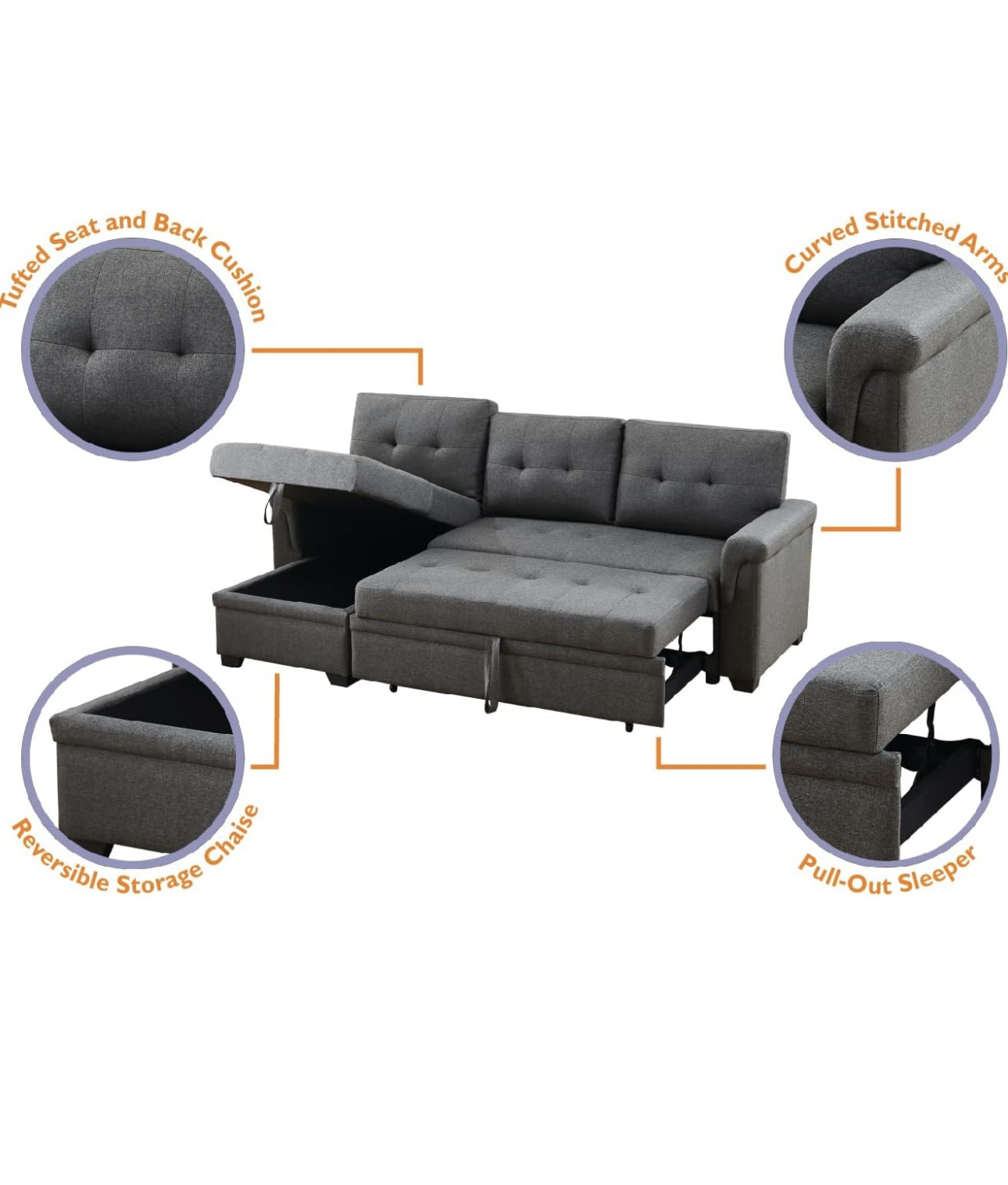 Dark Gray Sectional Sofa (originally $500) - photo 3