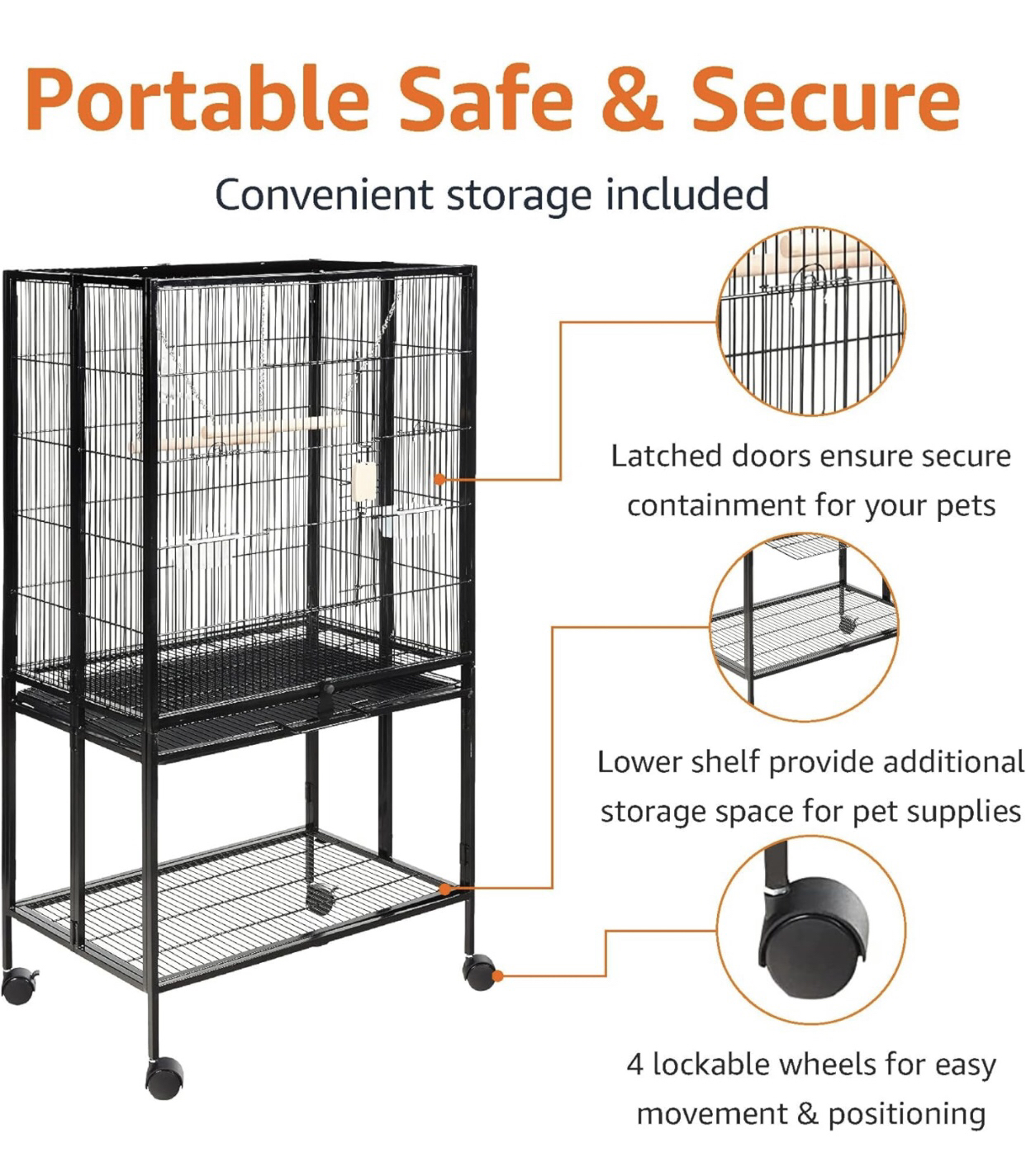 Amazon Basics Bird Cage with Rolling Stand and Storage Shelf image indicator(3)
