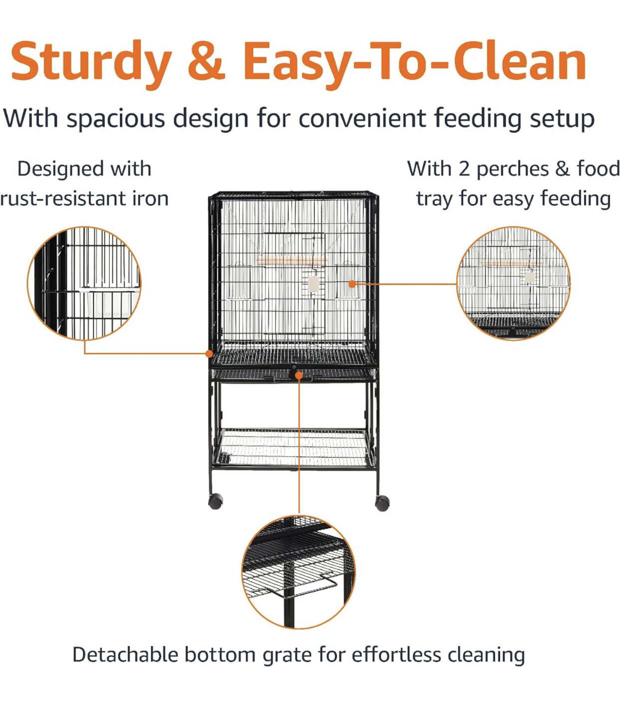 Amazon Basics Bird Cage with Rolling Stand and Storage Shelf image indicator(4)