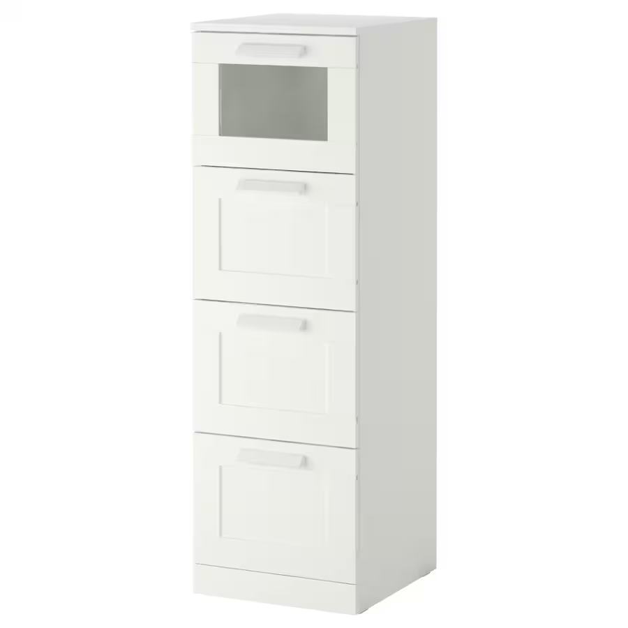 Ikea BRIMNES Chest of 4 Drawers, white/frosted glass