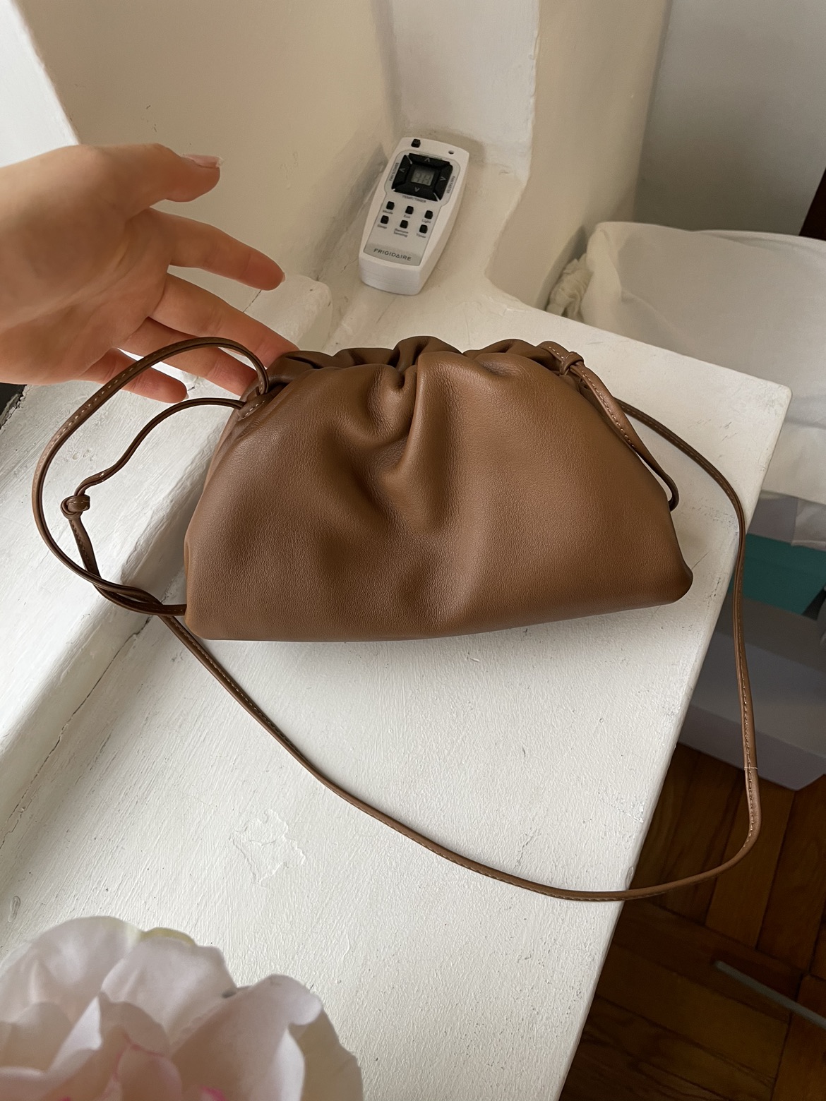 Bottega tan caramel leather pouch bag