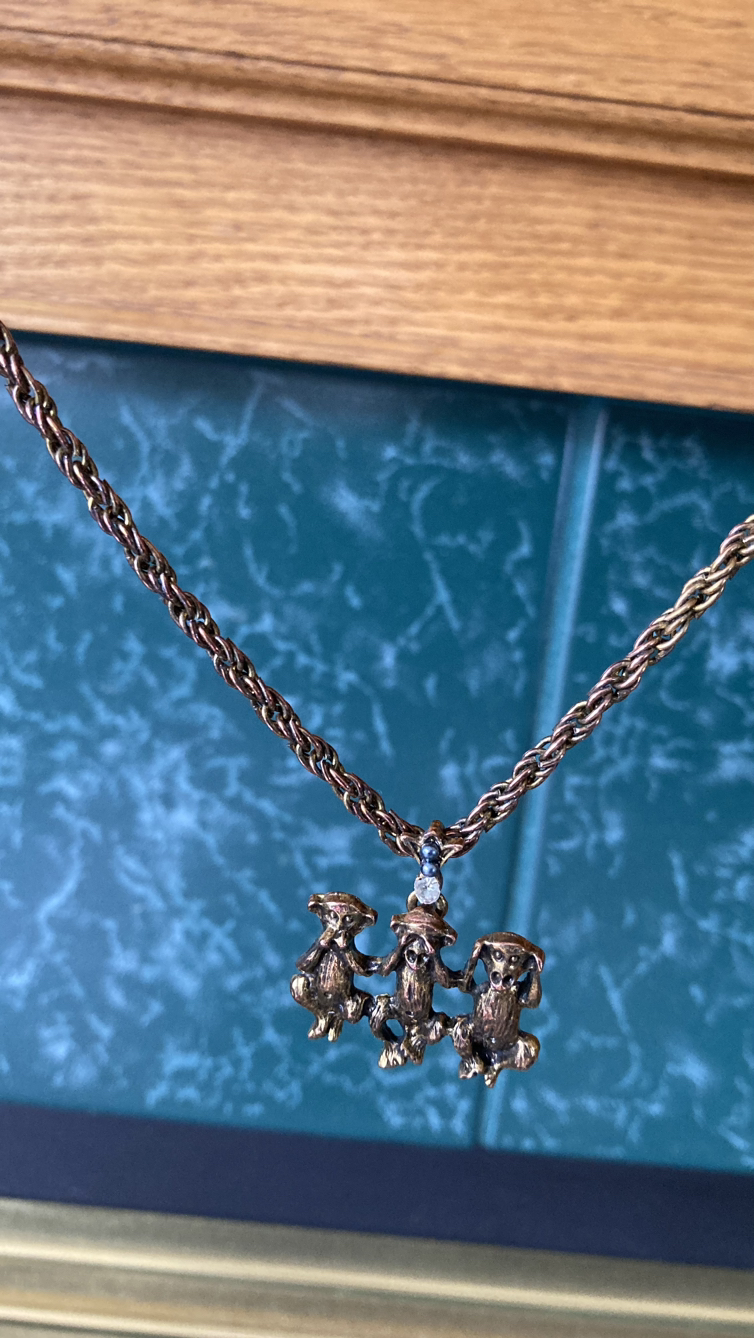 3 Monkey pendant Necklace image indicator(4)