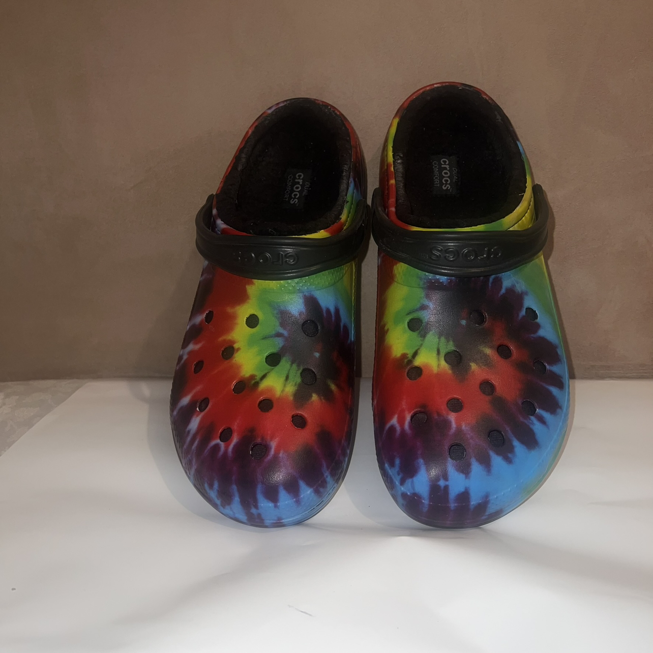 Rainbow Crocs lined 13 $30