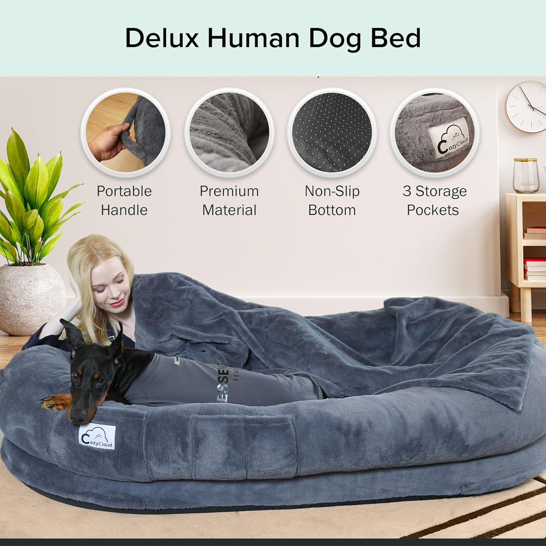 Cozy Cloud Delux Human Dog Bed in Dark Grey Faux Fur - photo 2