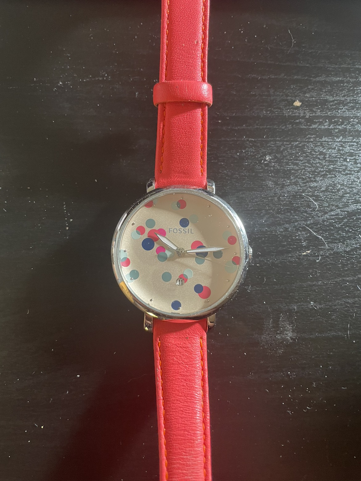 Fossil watch with salmon pink leather band thumbnail