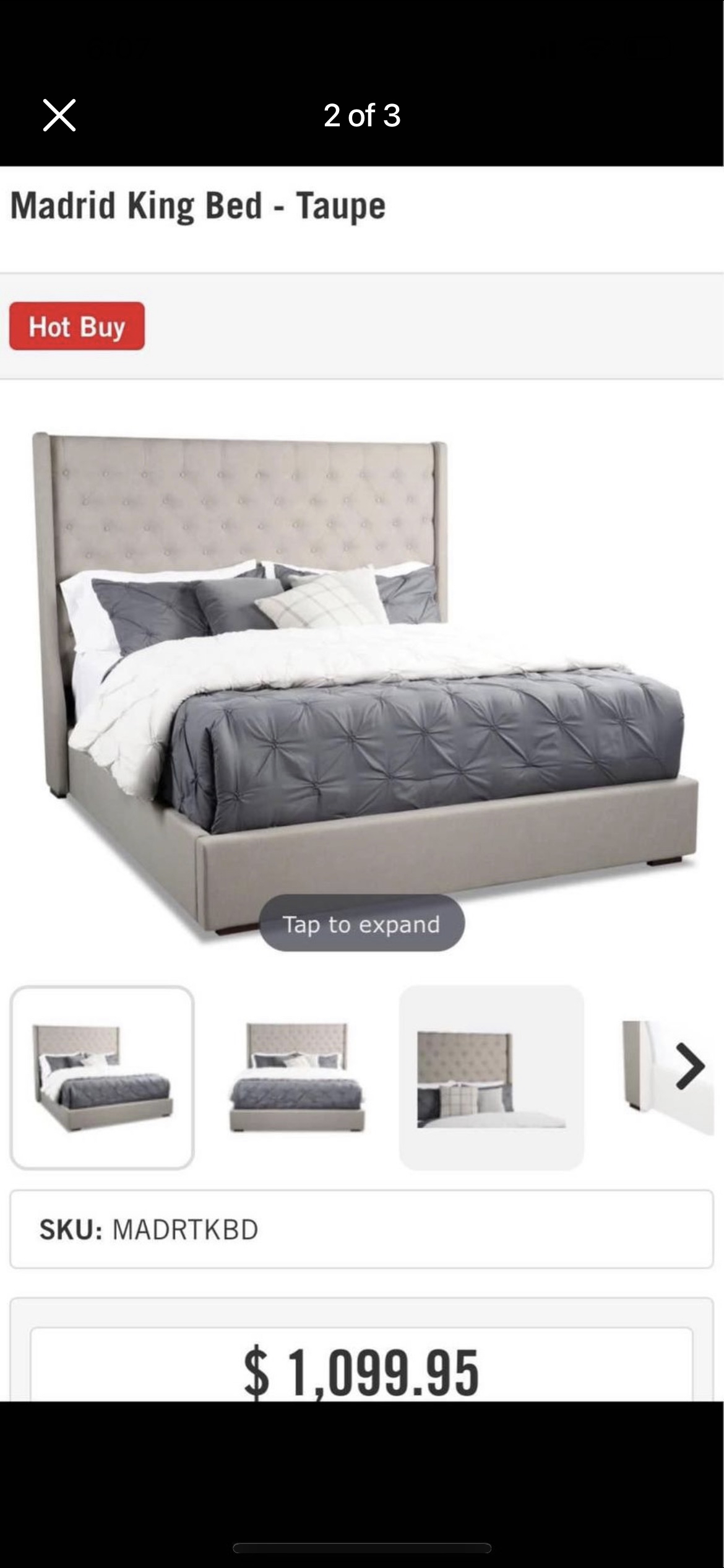 King Size Light Grey/Taupe Upholstered Bed Frame & Headboard - photo 2