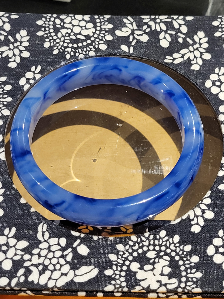 Jade Bangle Bracelet Genuine Natural Hetian Blue and White image indicator(2)