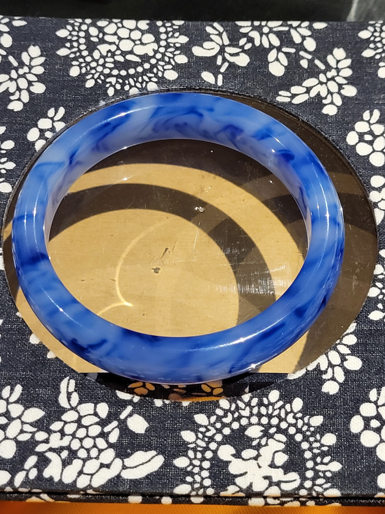 Jade Bangle Bracelet Genuine Natural Hetian Blue and White image indicator(3)