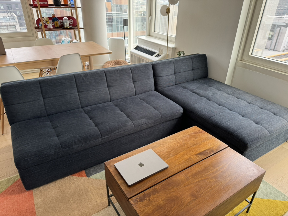 West Elm Chaise, Basket Slap, Midnight