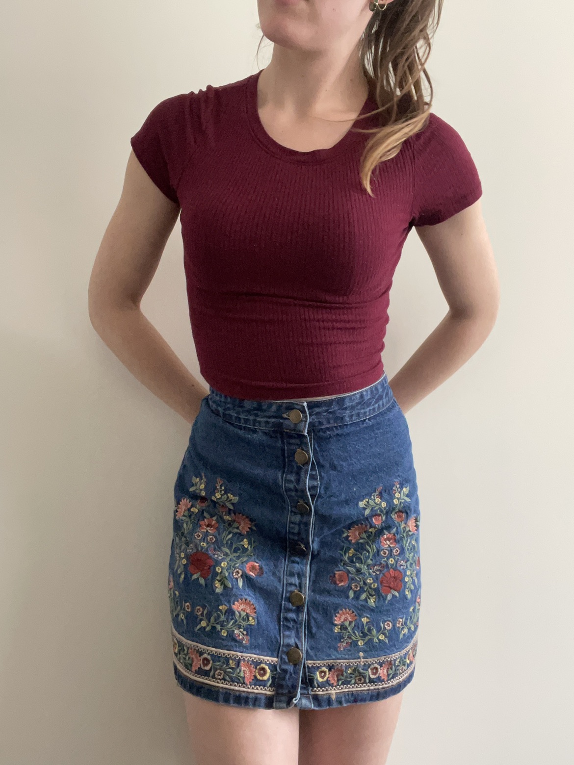 Beautiful jeans mini skirt with stitching details thumbnail
