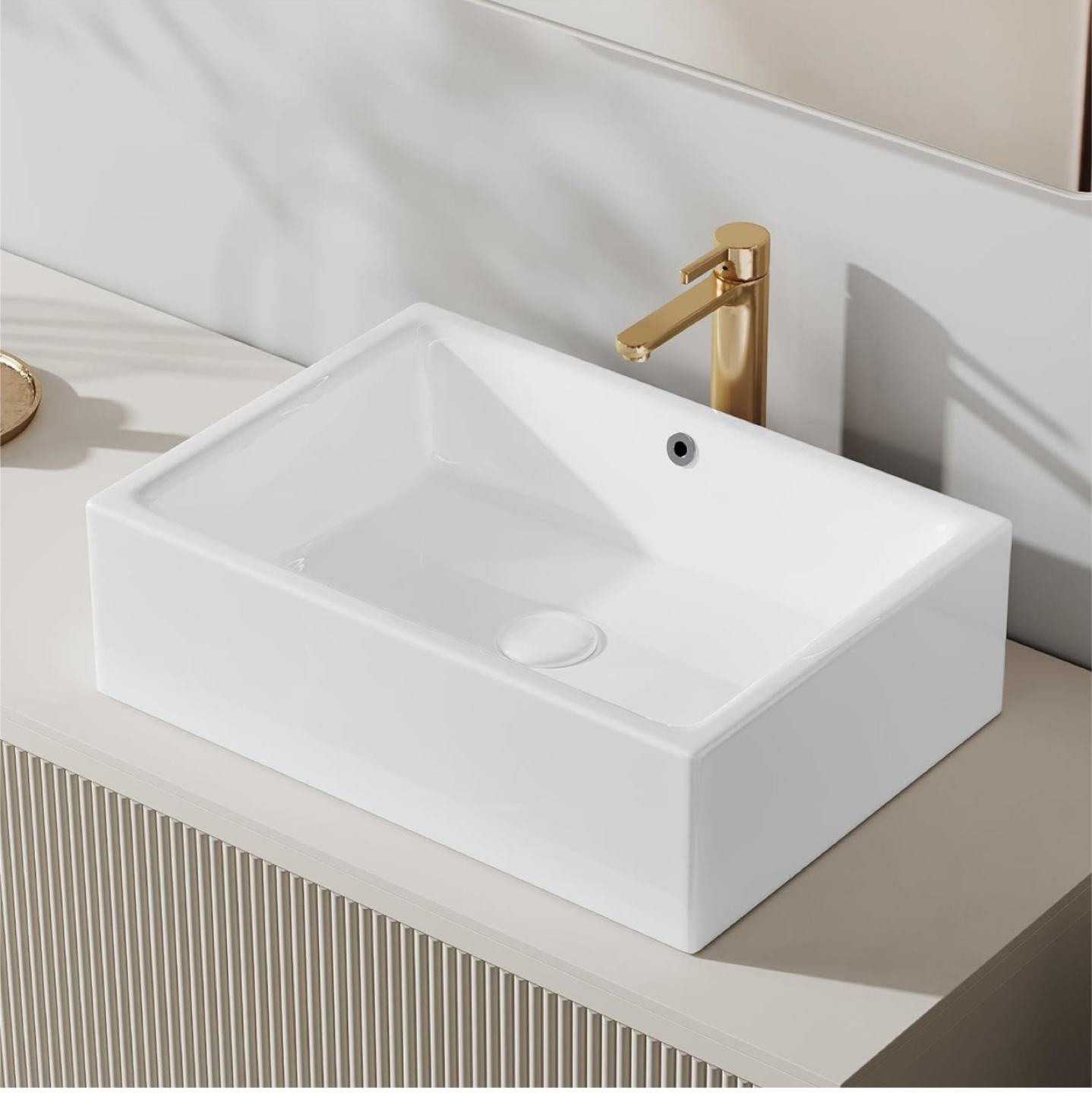 20"x14" Rectangle Vessel- Ceramic Bathroom Sink- Glossy White thumbnail