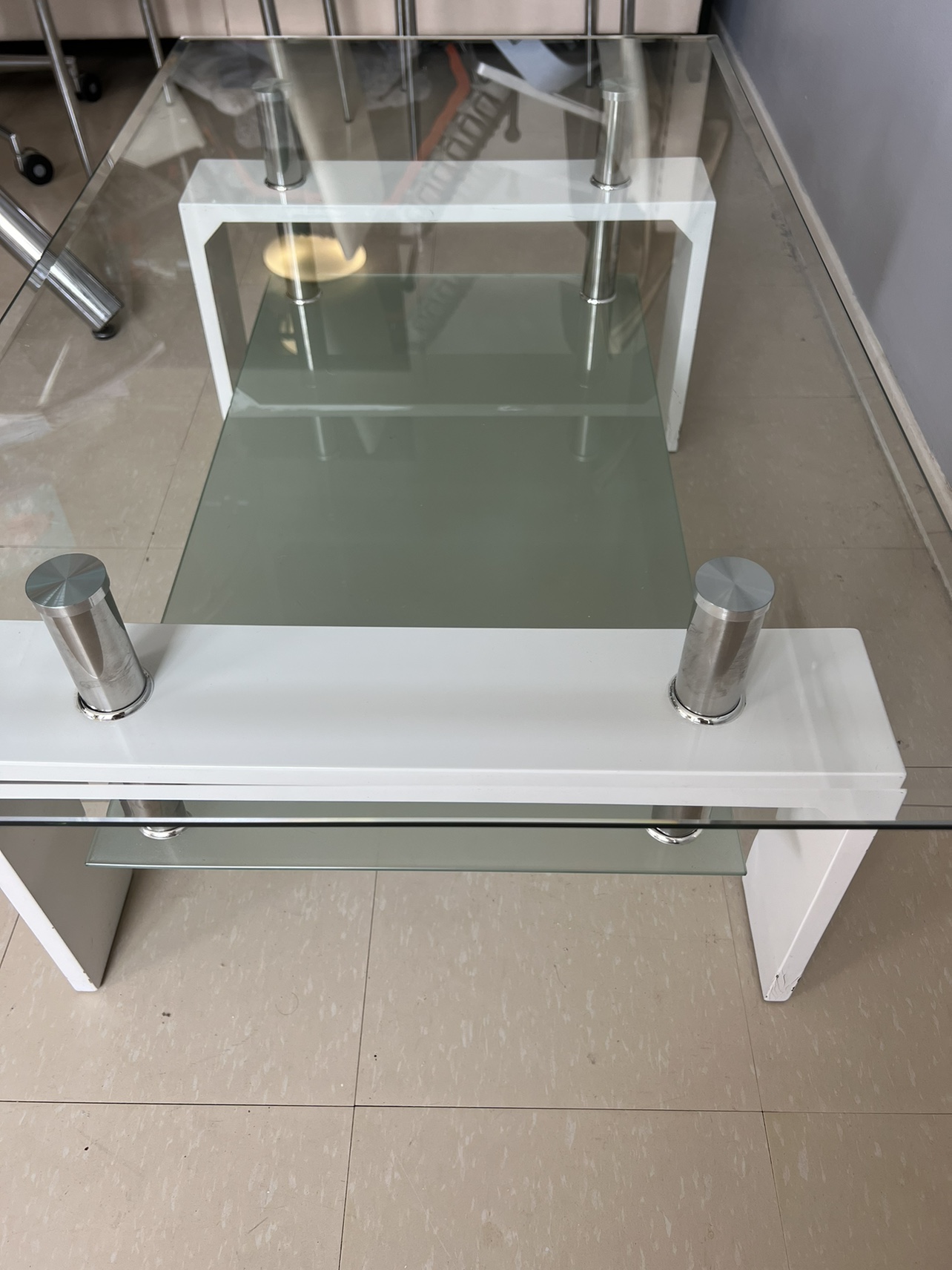 White Coffee Table with Storage Shelves - photo 3
