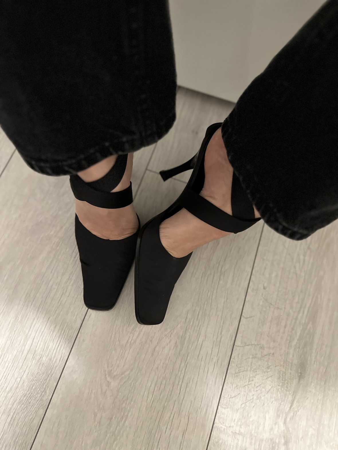 Black satin heel