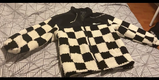 Black and white stripe furry cozzy jacket for sale size large