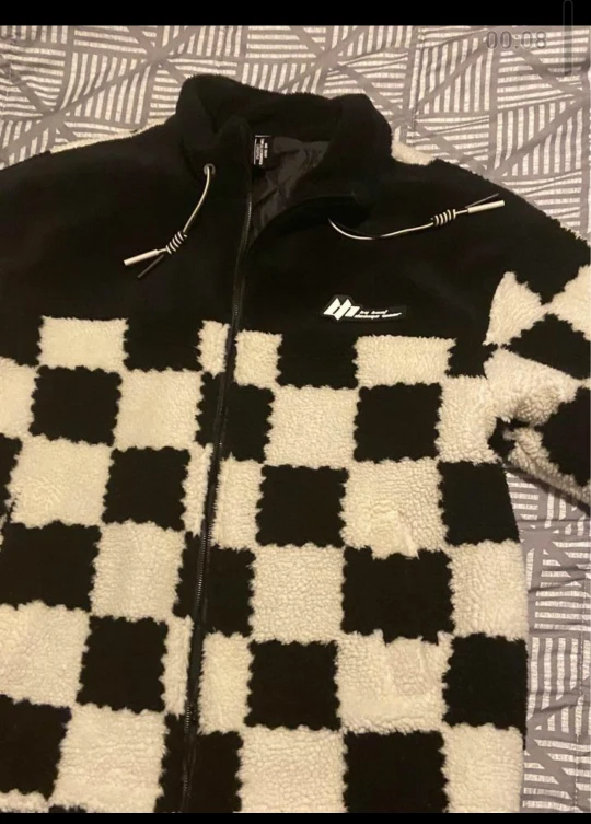 Black and white stripe furry cozzy jacket for sale size large - photo 3