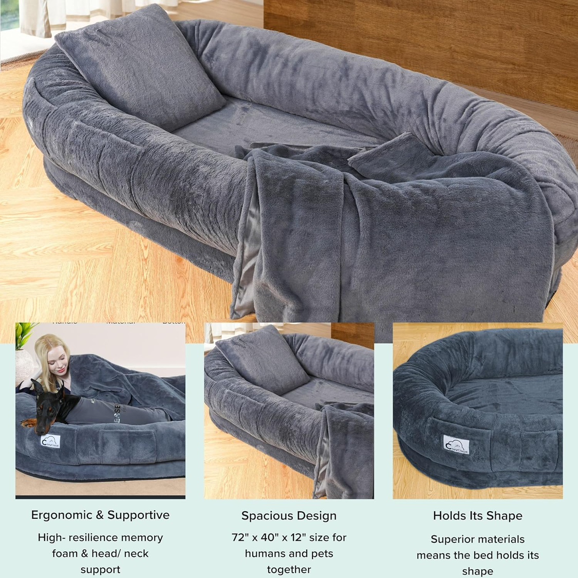 Cozy Cloud Delux Human Dog Bed in Dark Grey Faux Fur - photo 5