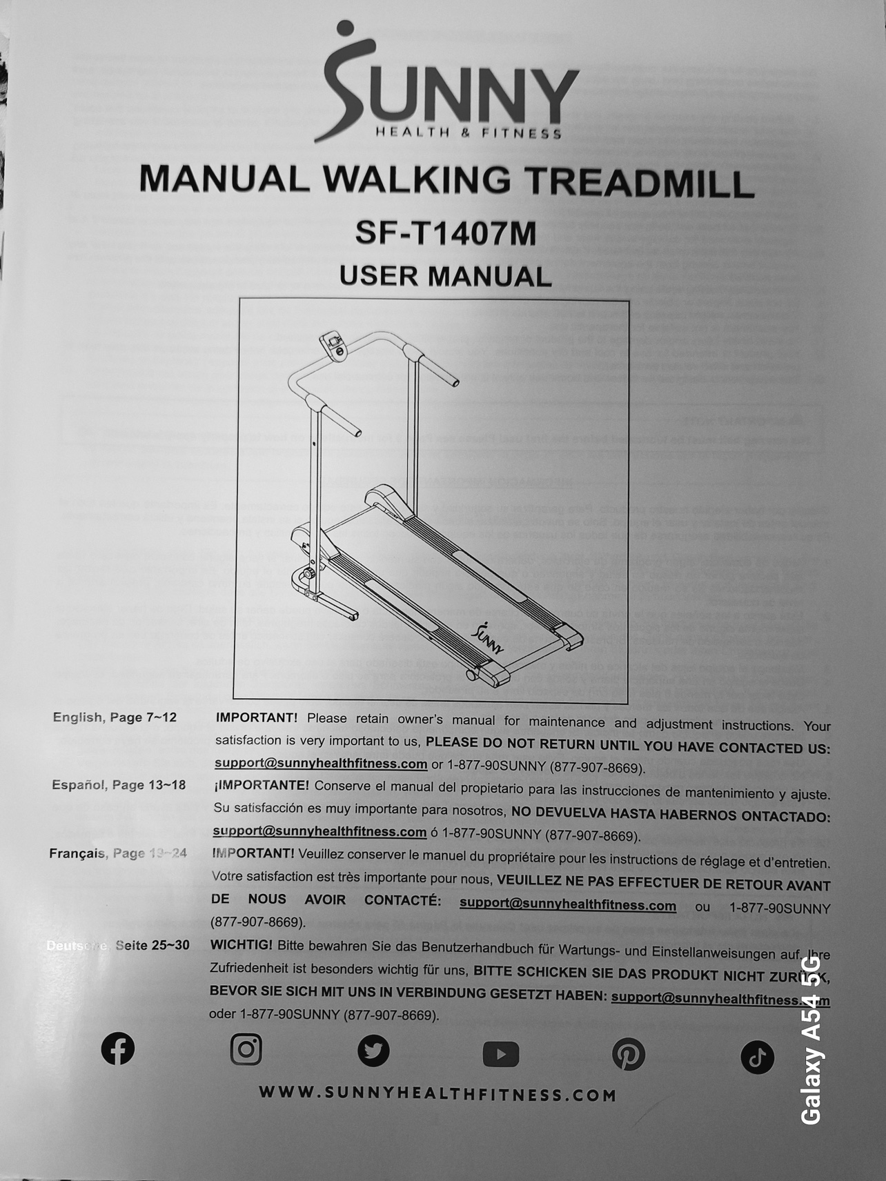 Manual walking treadmill