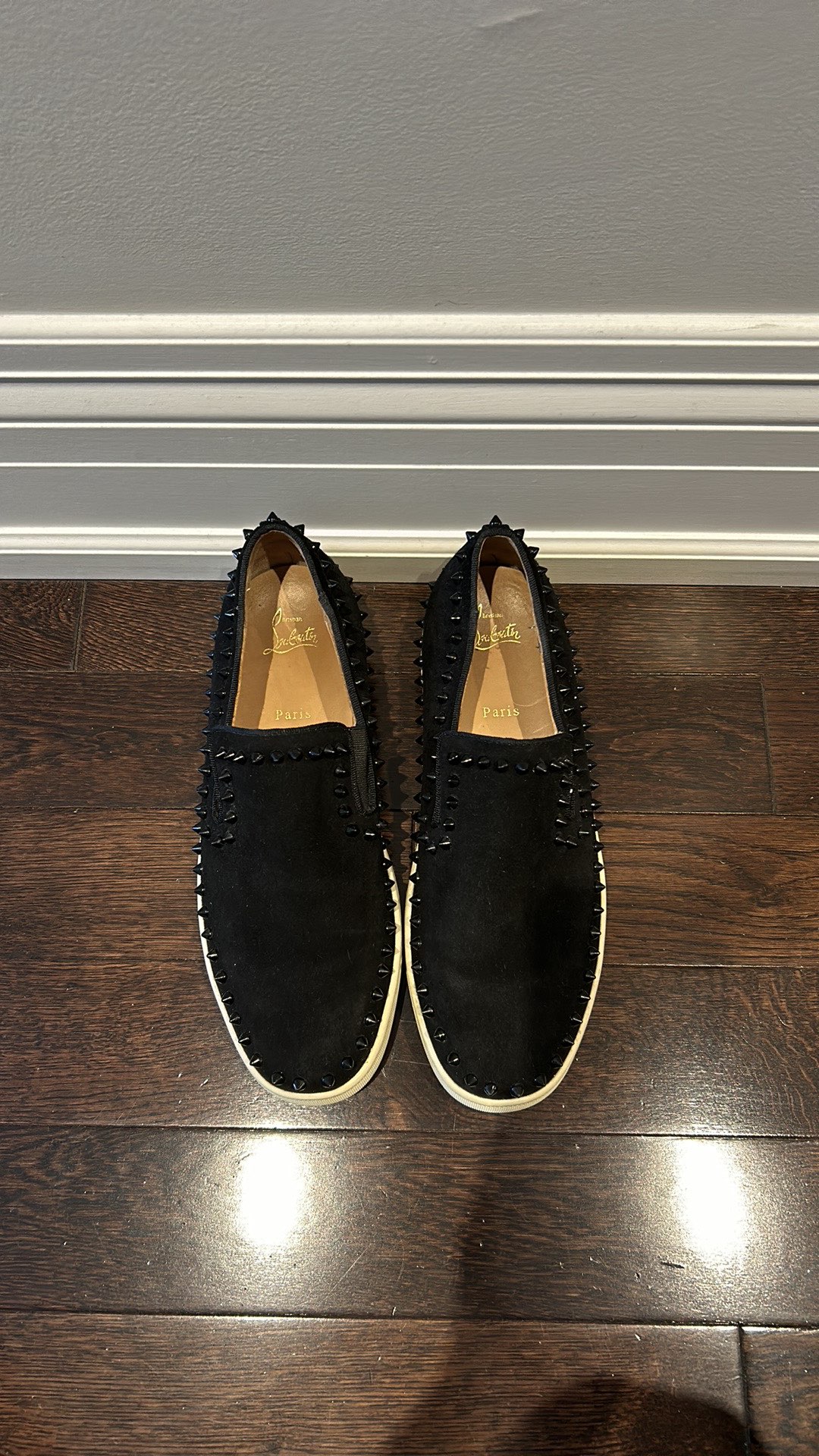 Louboutin black suede loafers thumbnail