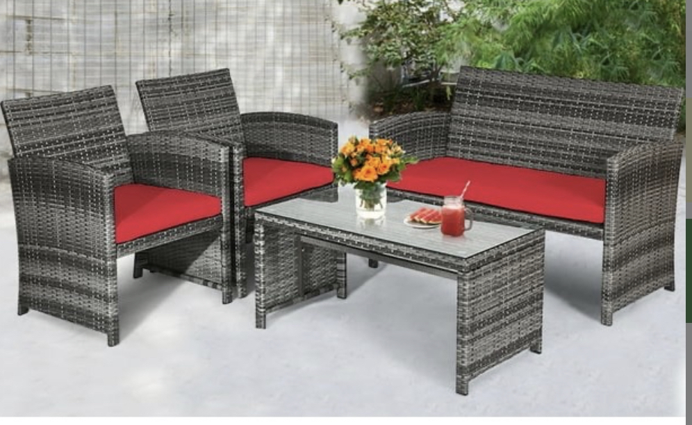 PATIO SET 4PC RATTAN WICKER