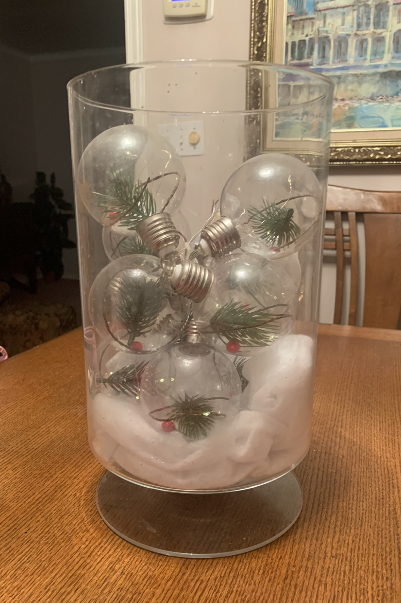 Tall Glass Vase/Display Bowl with Ornaments thumbnail