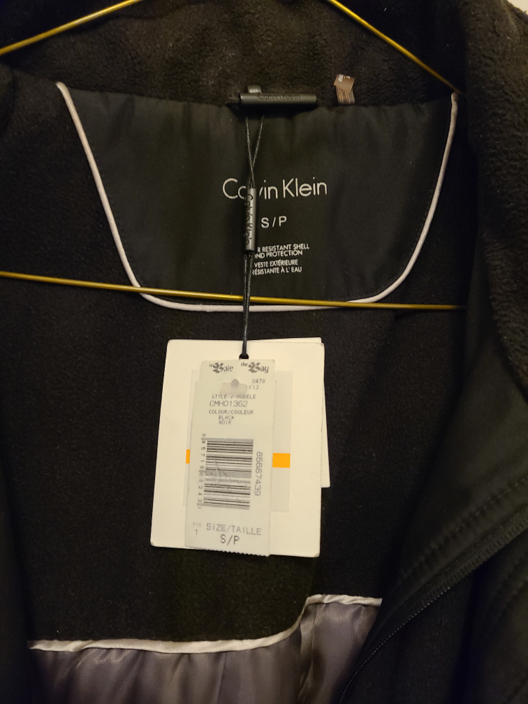 New Black Calvin Klein long coat water repellant removable hood image indicator(5)