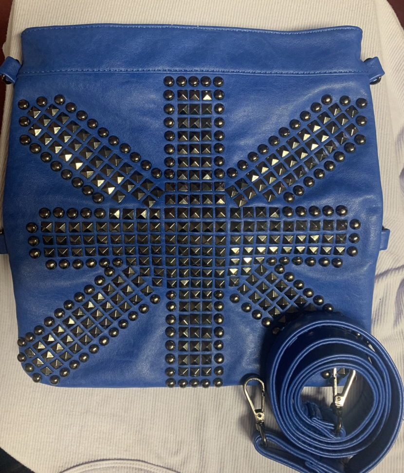 Blue Studded Crossbody Purse
