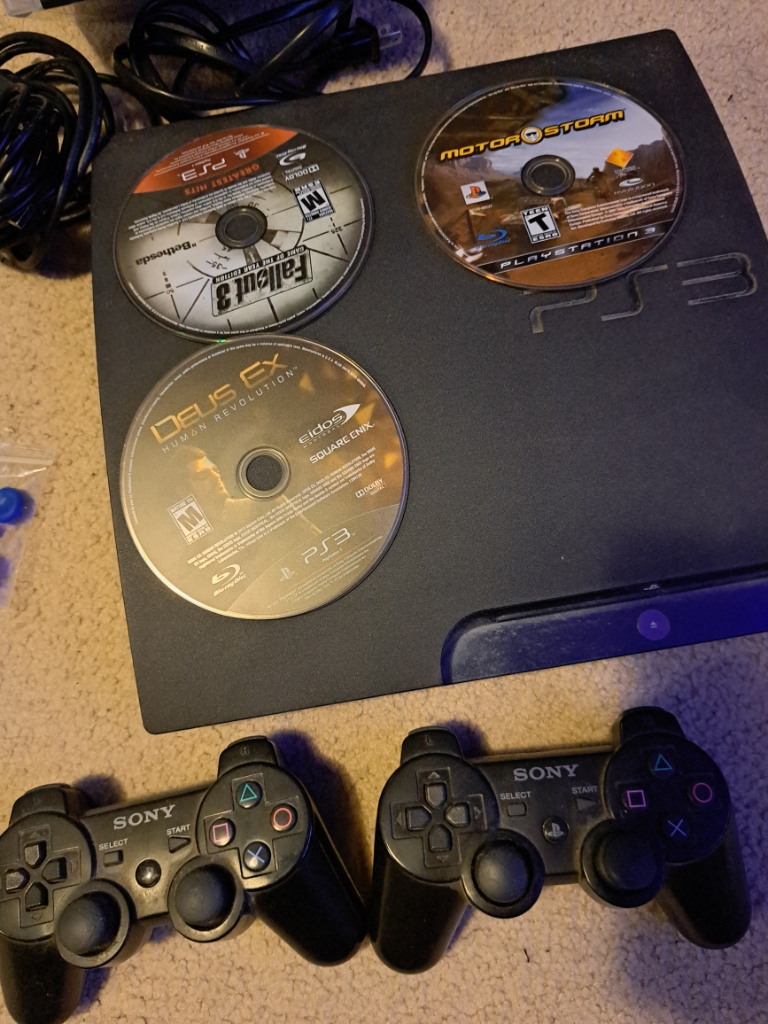 PS3 + 2 controllers + games + replacement thumbpads - photo 3