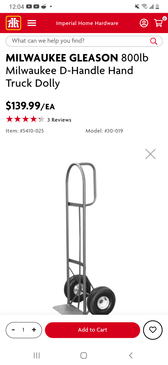 800lb Milwaukee D-Handle Hand Truck Dolly - photo 3
