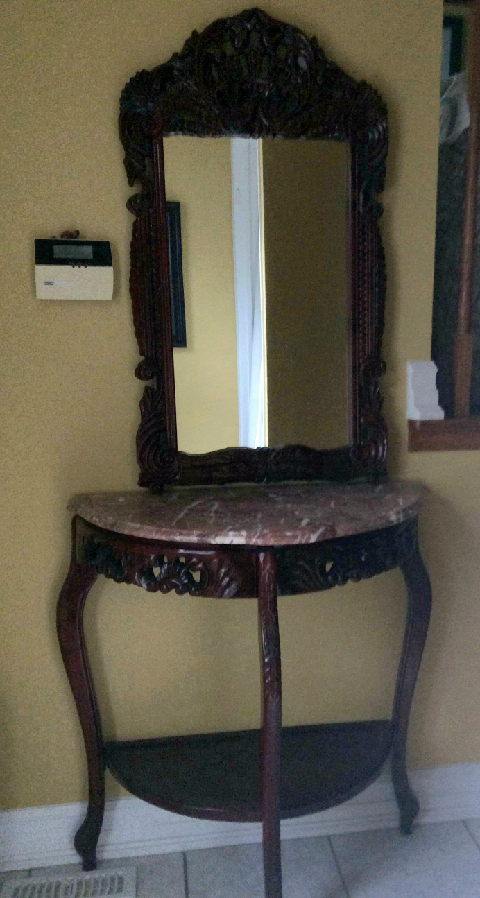 Marble Wood Console Table with Mirror thumbnail