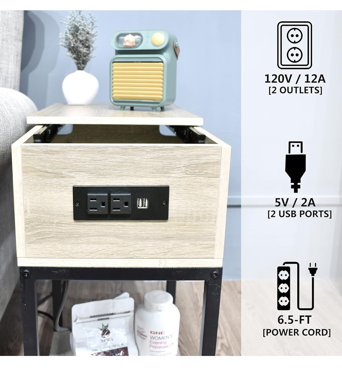 Nightstand with storage and outlets