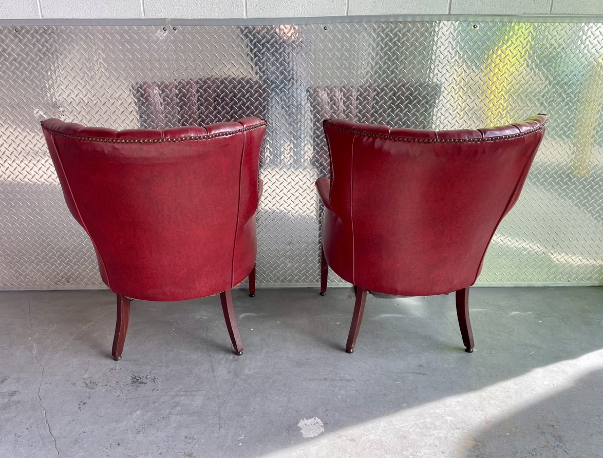 Vintage Pair of Jens Risom Style Wingback Red Vinyl Chair - photo 4