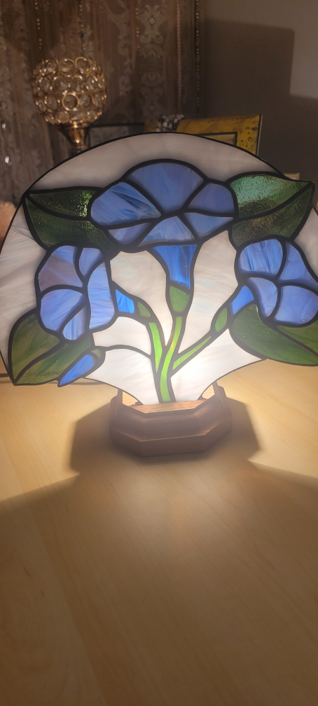 Stained Glass Blue Marigolds Fan Light 🥕 image indicator(3)