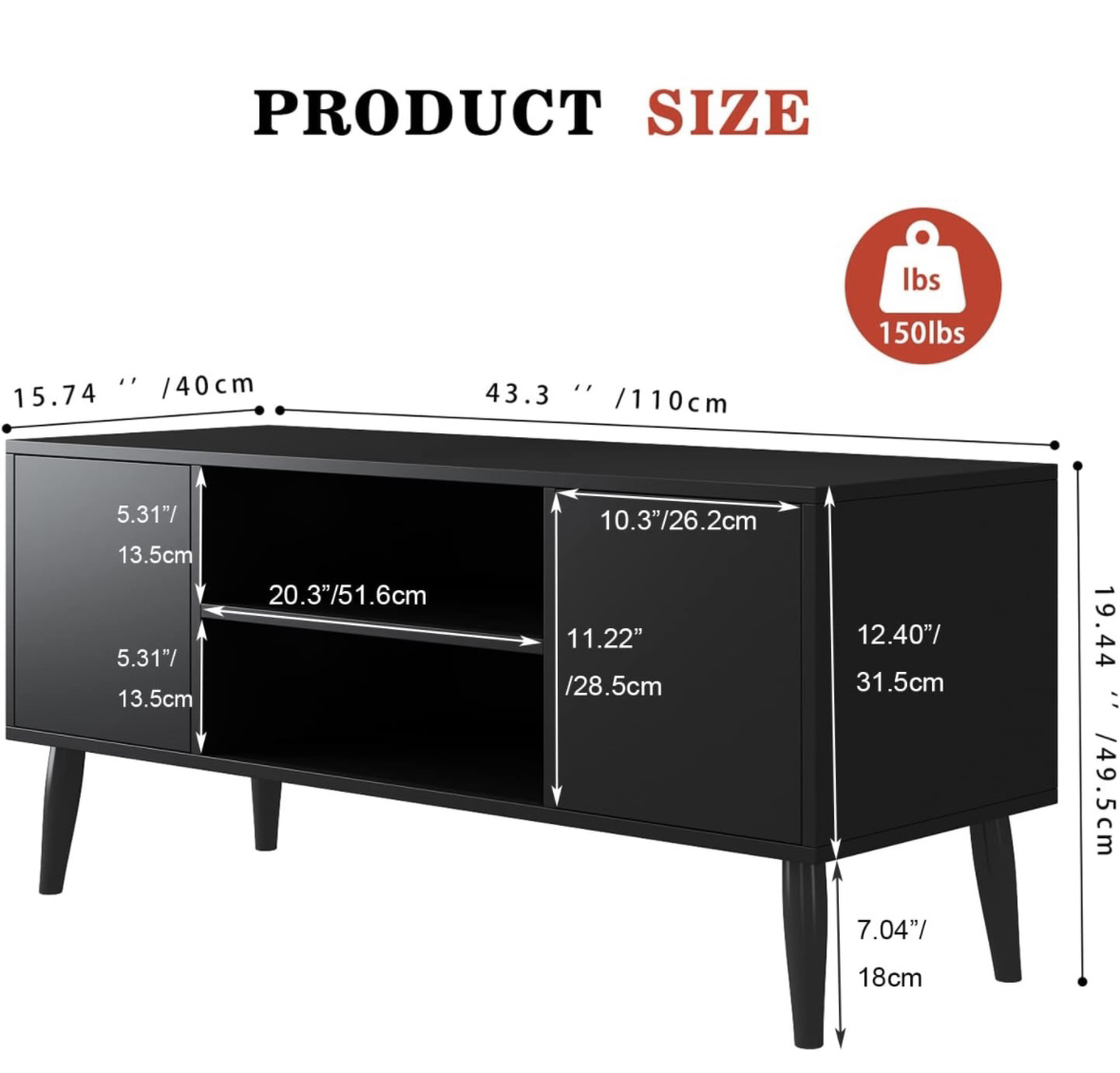 Black Modern TV Table with storage for Up to 55 Inches - photo 3