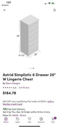 Astrid simplistic 6 drawer 20" Lingerie Chest - photo 2