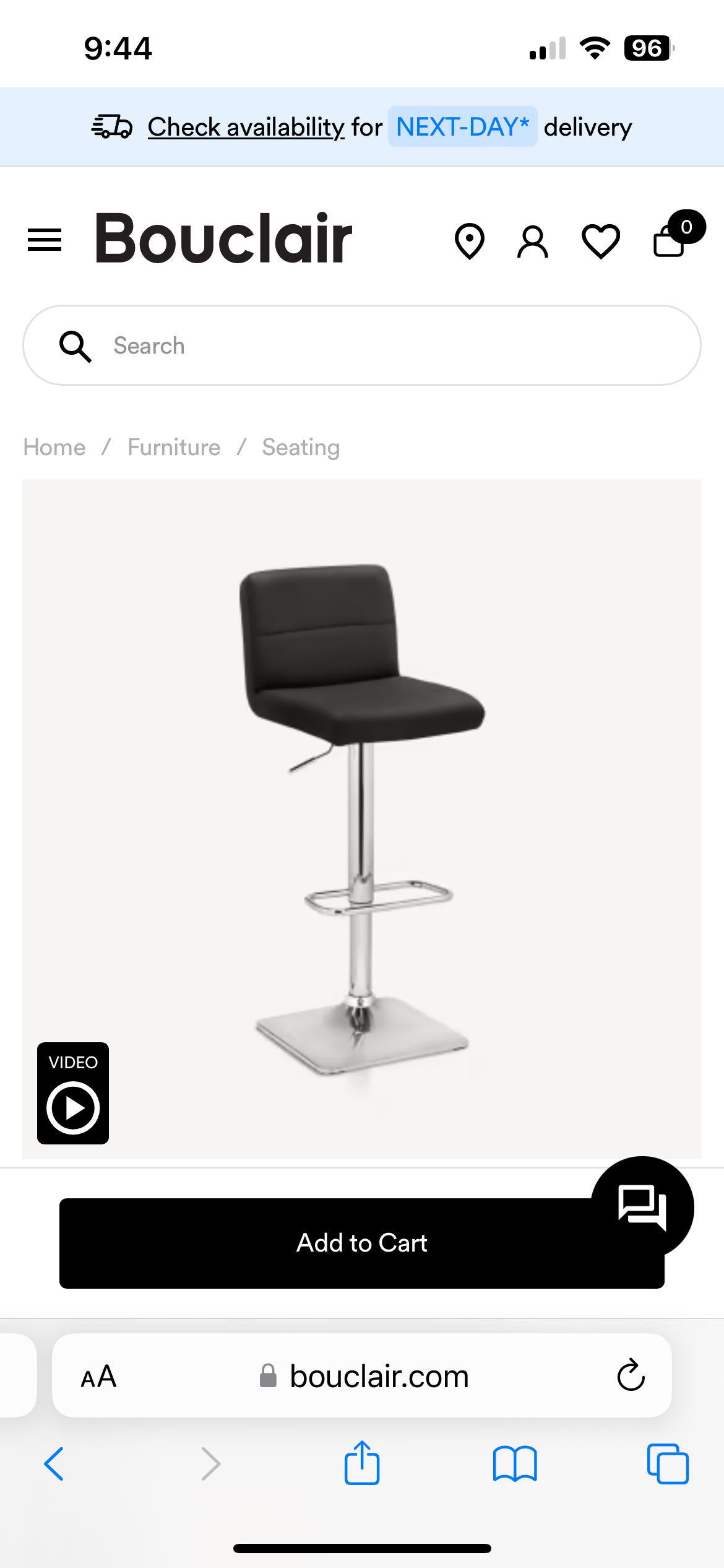 Bouclair Faux Leather Adjustable bar stool