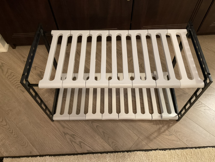 2 Tier Plastic Black and White Shelf - 25.5” W x 12 D x 15.5”H