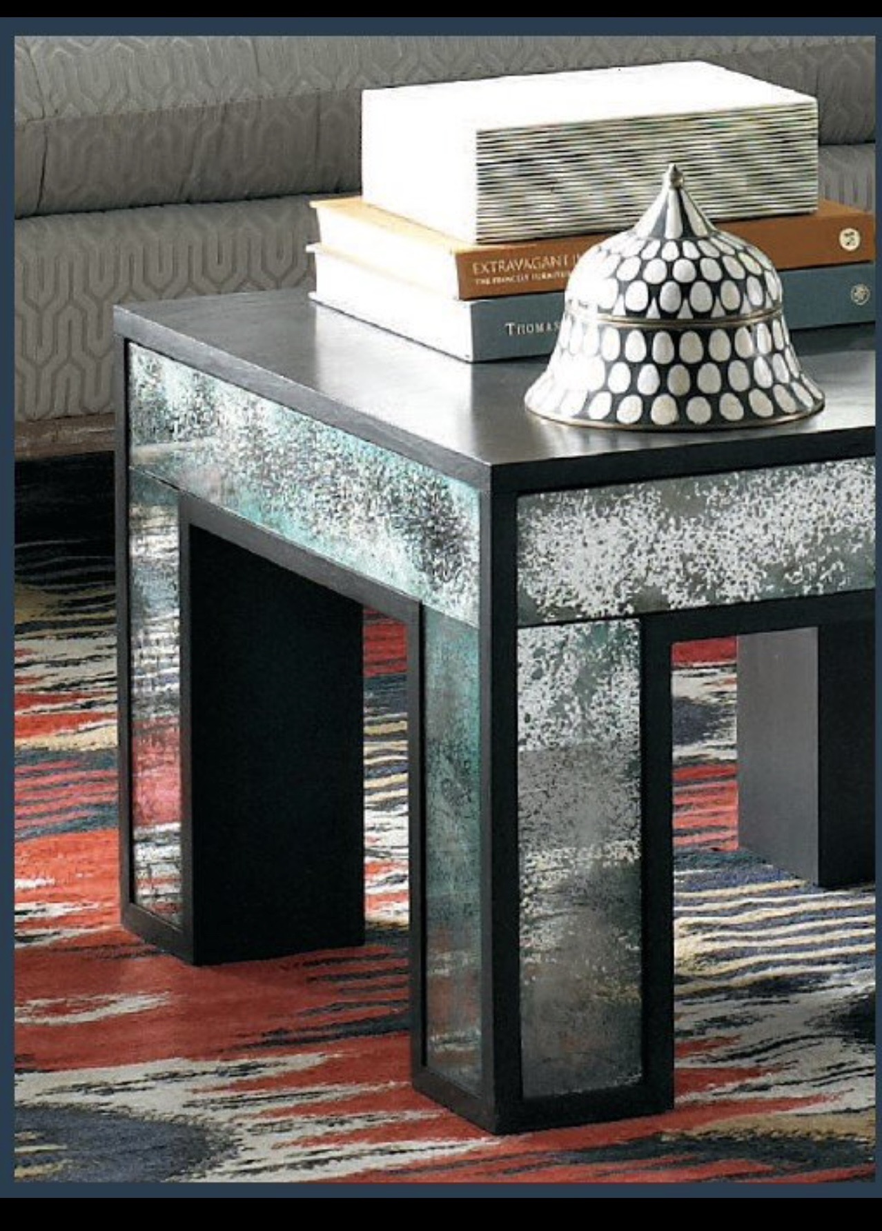 Two Kravet Brewerton Gray Walnut Coffee Tables Antique Mirror