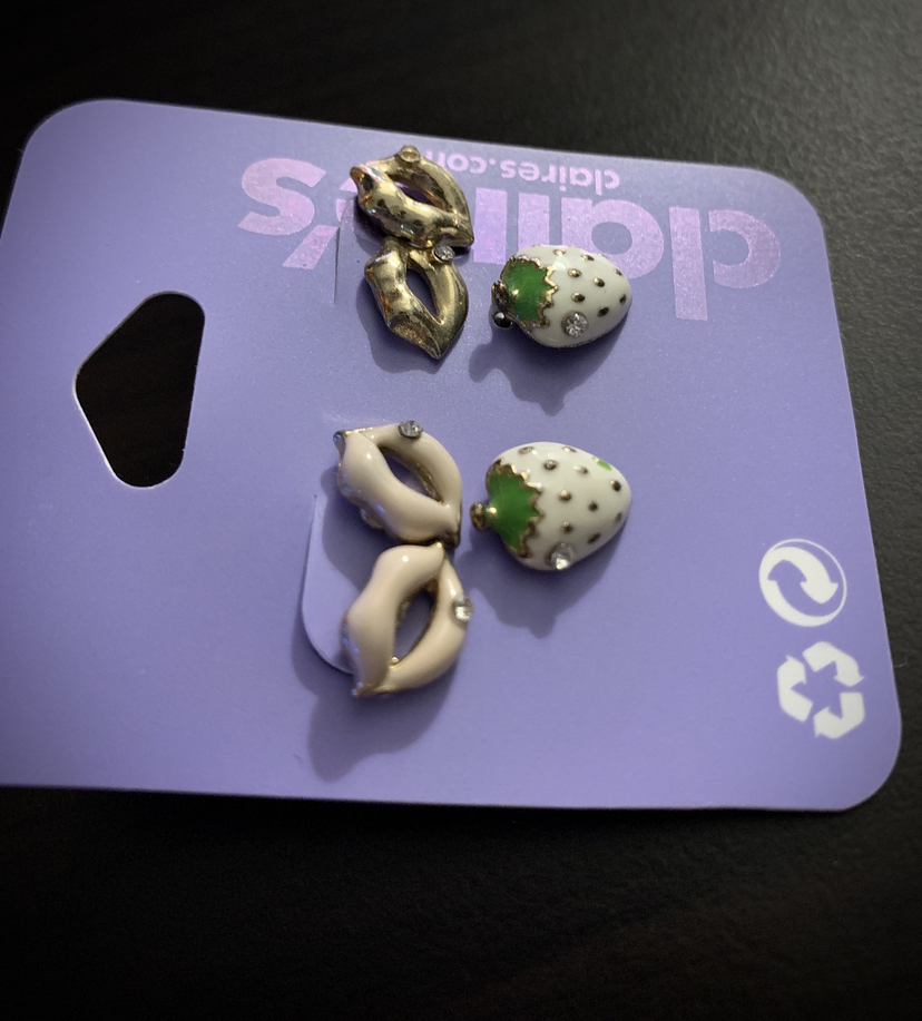 Kisses(gold and blush) with white strawberry earring stud image indicator(2)