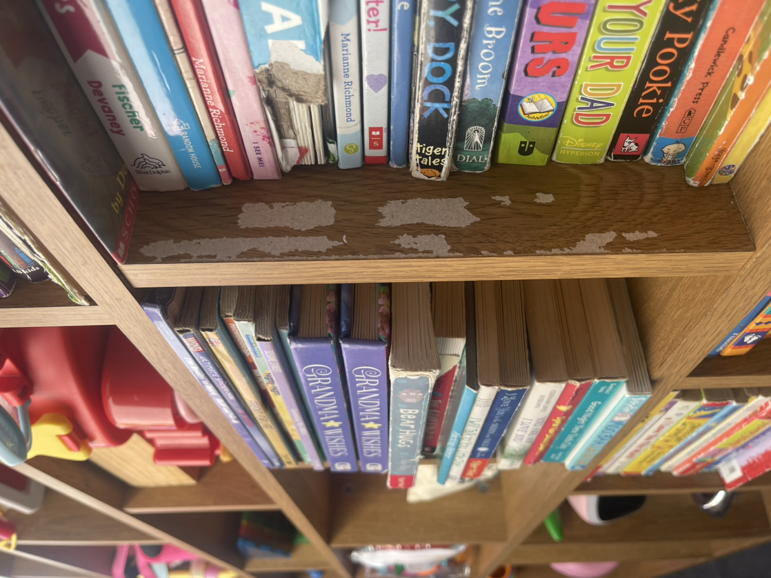 Book case asymmetrical 23 shelves Organizer wood toys games - photo 4