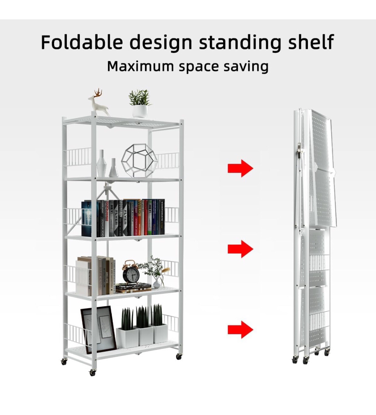 5 Tier White Metal Folding Shelf Rack - photo 2
