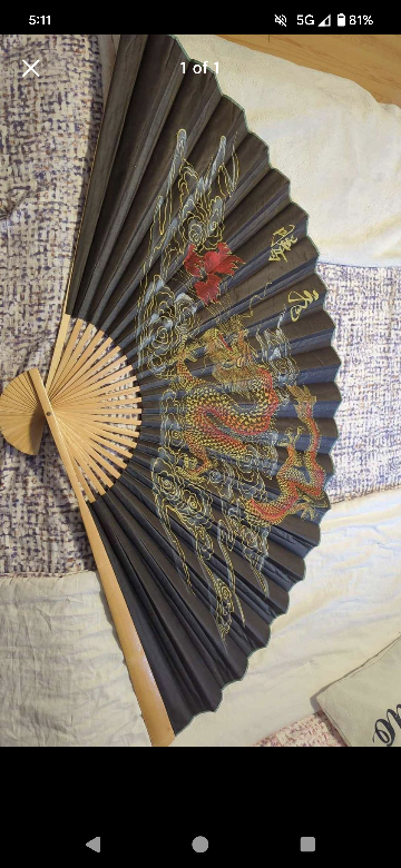 BIG Oriental Feng Shui Wall Fan-Black Dragon